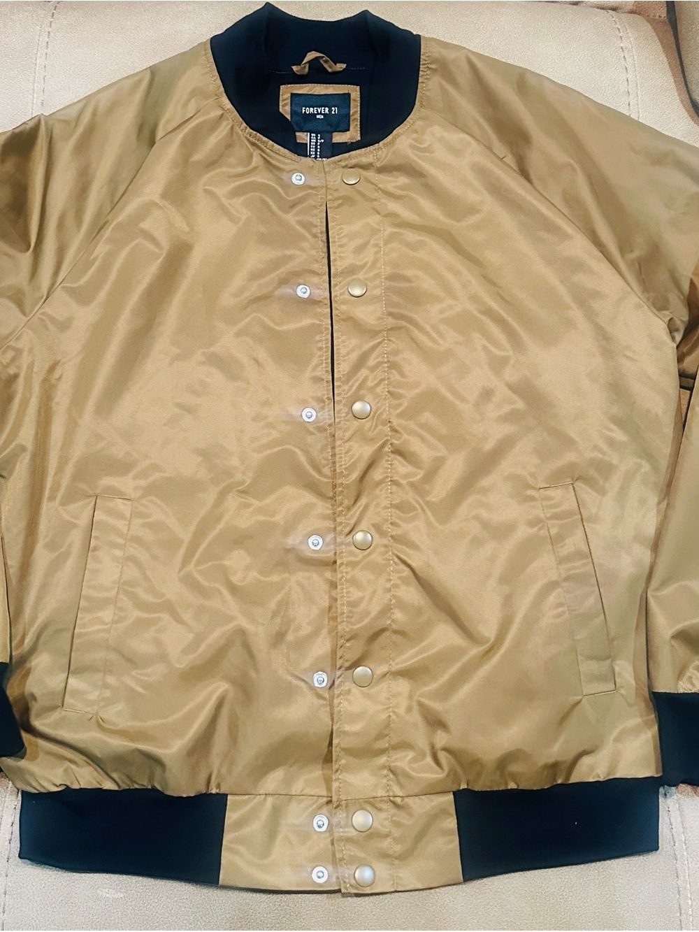 Forever 21 Gold Bomber Jacket with Black Trim